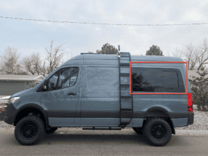 Mercedes Sprinter driver side rear-quarter panel for 144 WB, half-slider vent with screen from AM Auto