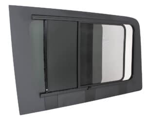 Mercedes Sprinter passenger side rear-quarter panel for 170/170 EXT WB, half-slider vent with screen from AM Auto